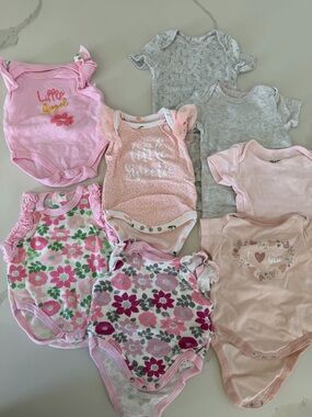 Baby Girl Pink & Gray Floral Onesie Bundle